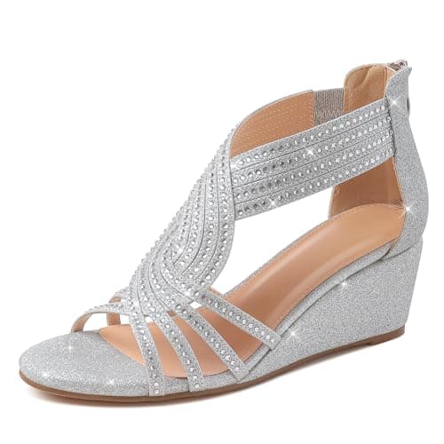 Mikarka Women's Sparkling Rhinestone Wedge Sandals for Weddings, Prom and Dance