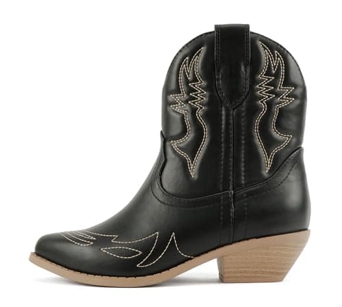 Soda Women's Cowgirl Cowboy Western Stitched Short Booties Pointed Toe (Wide Fit Available)