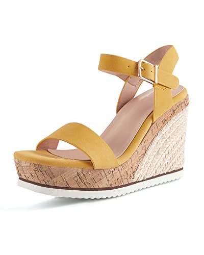 Coutgo Women's Espadrille Wedge Platform Sandals Open Toe Ankle Buckle Strap Casual Summer Shoes