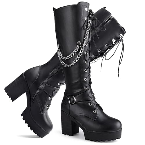 Women's Fashion Knee-High Block Heels with Lace-Up