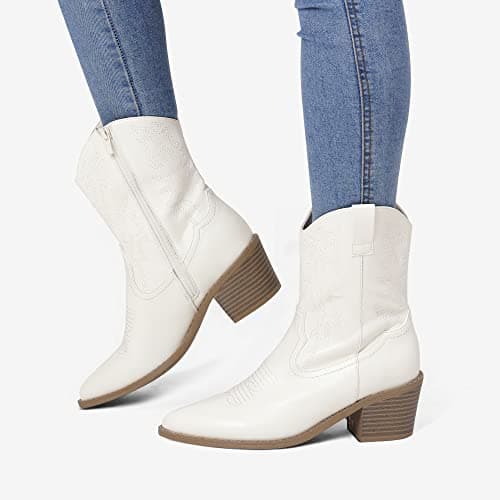 Dream Pairs Ladies' Zipper Pull-On Western Ankle Boots, Pointed Toe Chunky Heel