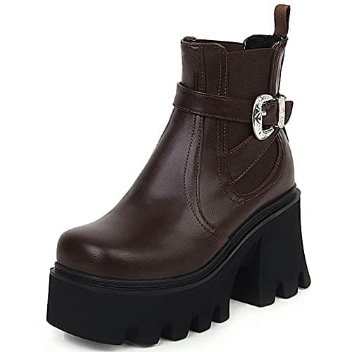 Mikarka Zipper Studded Goth Platform Combat Ankle Boots for Women Mid Chunky Block Heel Motorcyclist Boots