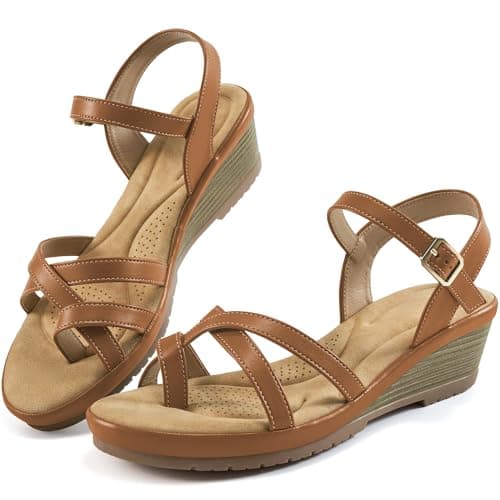 Aomigoct Black Women's Dressy Wedge Sandals - Comfortable Work & Casual Shoe