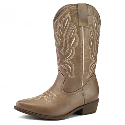 Embroidered Mid-Calf Cowgirl Boots for Women