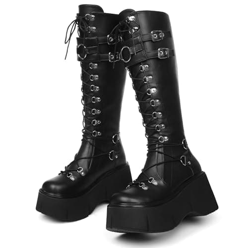 AMINUGAL Women's Chunky Heeled Zipper Platform Boots