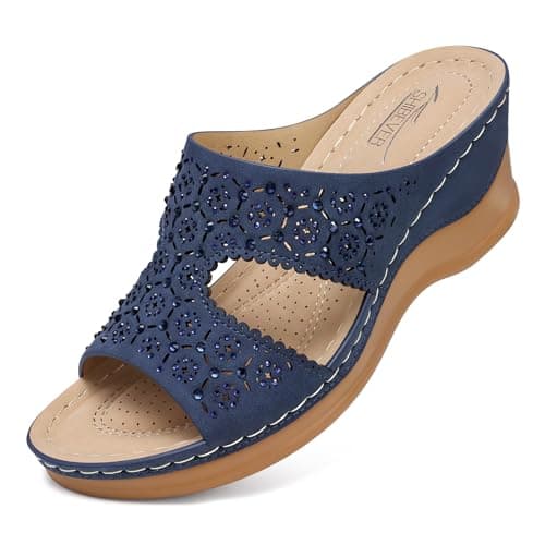 SHIBEVER Women's Dressy Wedge Sandals - Summer Slip-On Comfort Walking Platforms