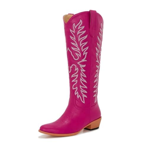 Classic Embroidered ZXHYZLZ Cowgirl Boots for Women Knee High 2" Heel