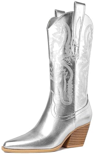 Mostrin Western Boot Chunky Heeled Mid-Calf Square Toe Pull-On Boot
