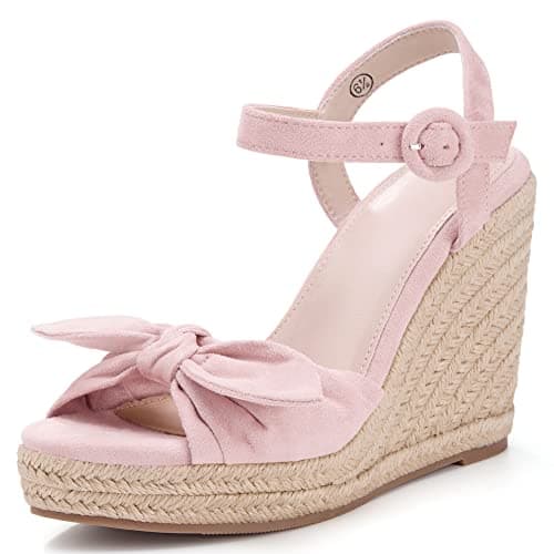 Coutgo Women's Bow Platform Wedge Sandals Open Toe Heels