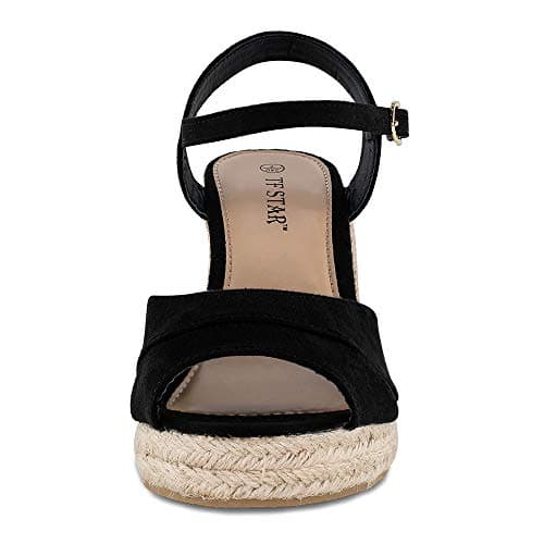 TF Star wedge sandals for women, jute rope ankle strap espadrille Heel sandals