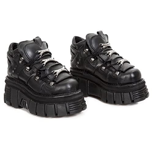 New Rock 106 S29 Women's Gothic Punk Black Metallic Ankle Boots