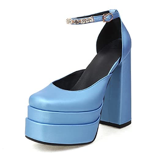 Mikarka Silk Satin Stacked Platform Rhinestone Heels for Party & Wedding