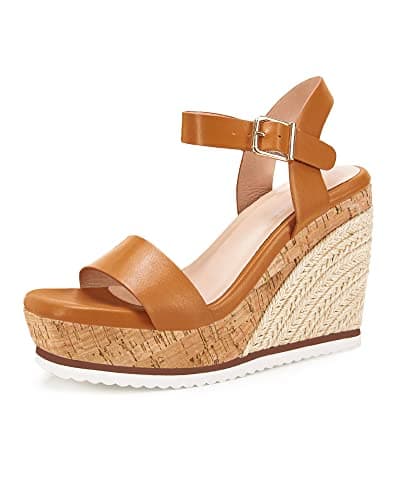 Coutgo Women's Espadrille Wedge Platform Sandals Open Toe Ankle Buckle Strap Casual Summer Shoes