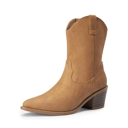 Dream Pairs Ladies' Zipper Pull-On Western Ankle Boots, Pointed Toe Chunky Heel