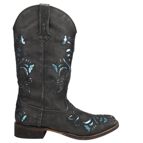 Roper Women's Belle Metallic Square Toe Casual Boots - Black Mid Calf Heel 1-2"