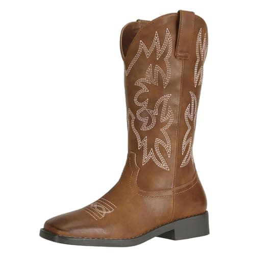 SheSole Women's Mid-Calf Square Toe Western Boots - Brown