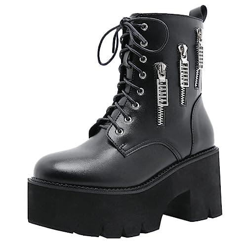 Goth Women's Platform Ankle Boots with Chunky High Heel and Lace Up Detail