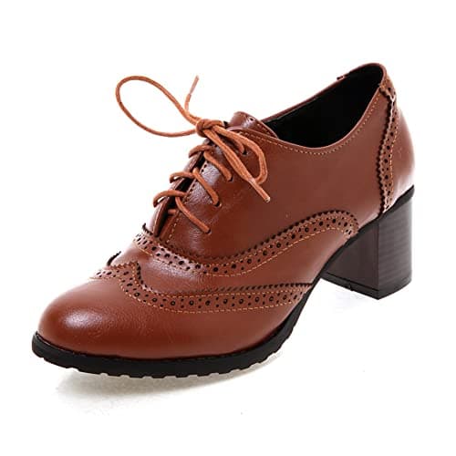 Mikarka Women's Vintage Chunky Heel Brogued Oxford Shoes