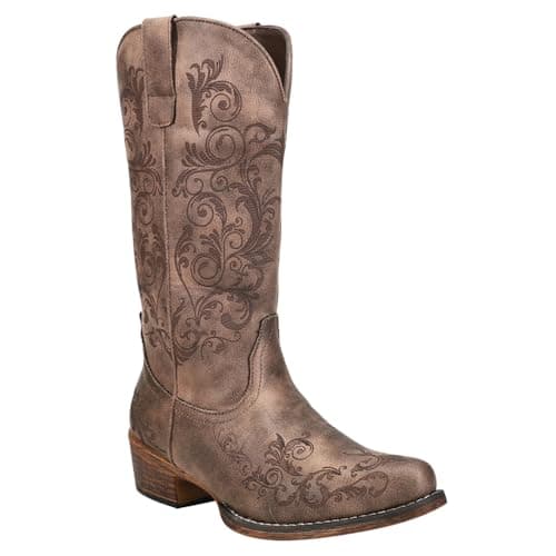Roper Women's Tall Brown Embroidery Snip-Toe Casual Boots
