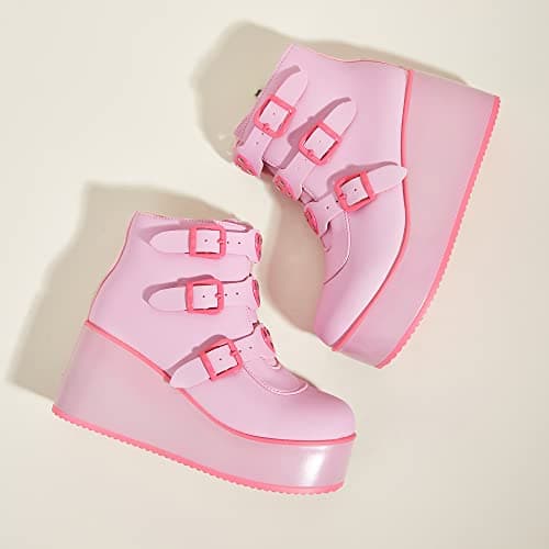 LUCKY STEP Women's Chunky Platform Ankle Boots - Round Toe Zipper Heels