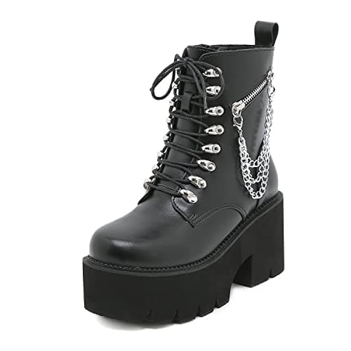 GooMaShoes Women's Black Lace up Goth Platform Boots for Cosplay and Fashion
| GooMaShoes Women's Chunky Block Ankle Gothic Combat Boots for Gothic and Punk Stylists
| GooMaShoes Black Lace up Gothic Platform Boots with Chunky Block Heel for Women