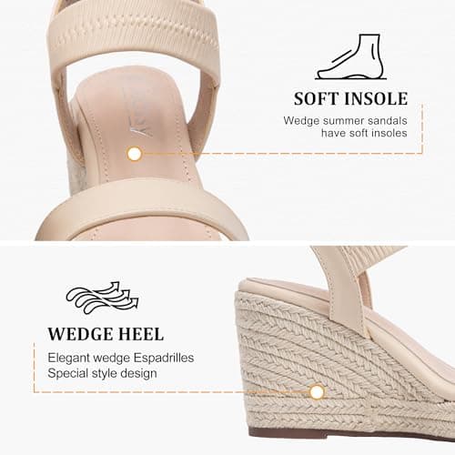 Jeossy Women's Comfortable Black Espadrille Wedge Sandals with Elastic Ankle Strap