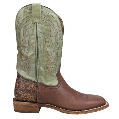 Men's Brown Bull Shoulder Tooled-Inlay Square Toe Casual Boots - Mid Calf
