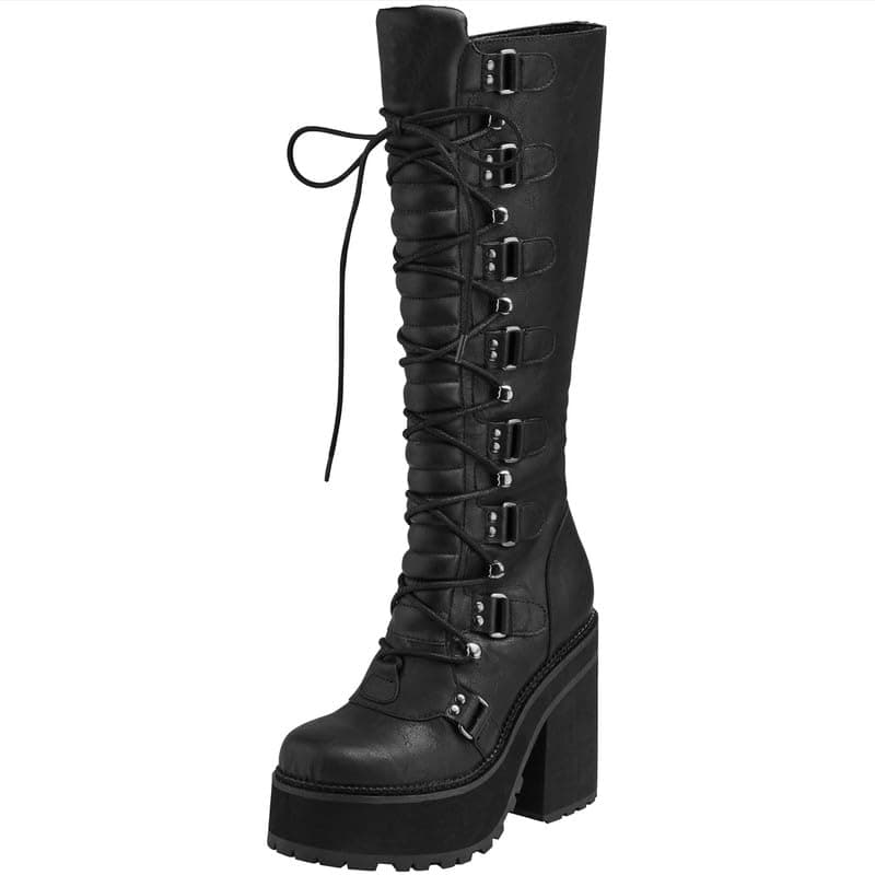 AMINUGAL Black Knee High Boots for Women