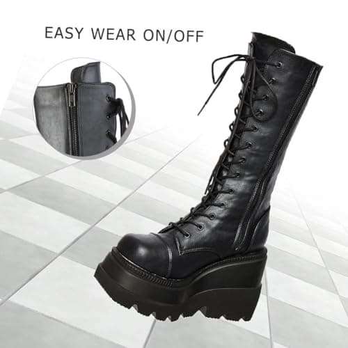 Womens High Platform Chunky Heel Combat Boots - For Women
