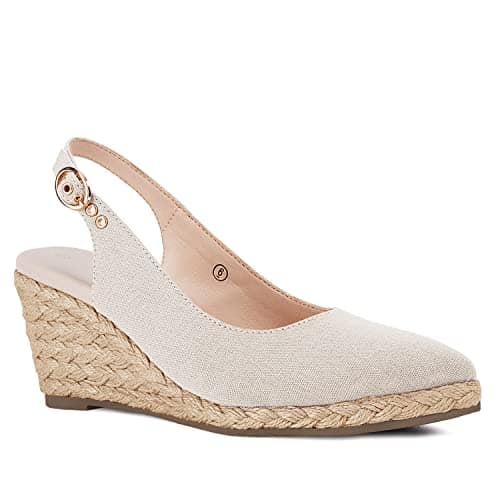 Juliet Holy Women's Comfortable Cream Wedge Espadrille Slingback Sandals, Size 8