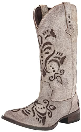 Roper Women's Belle Metallic Square Toe Casual Boots - Black Mid Calf Heel 1-2"