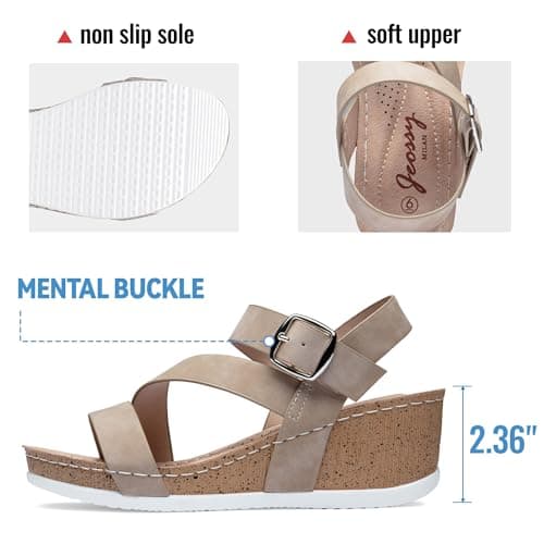 Jeossy Women's Comfortable Platform Wedge Sandals with Buckle