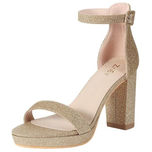 ZriEy 4-Inch Block Heeled Sandals for Women Evening Wedding Prom Party Shoes