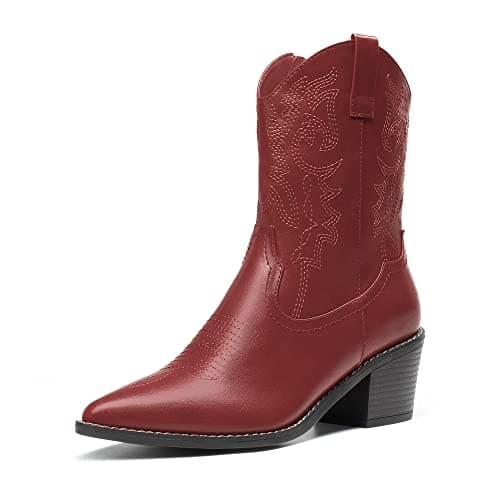 Dream Pairs Ladies' Zipper Pull-On Western Ankle Boots, Pointed Toe Chunky Heel