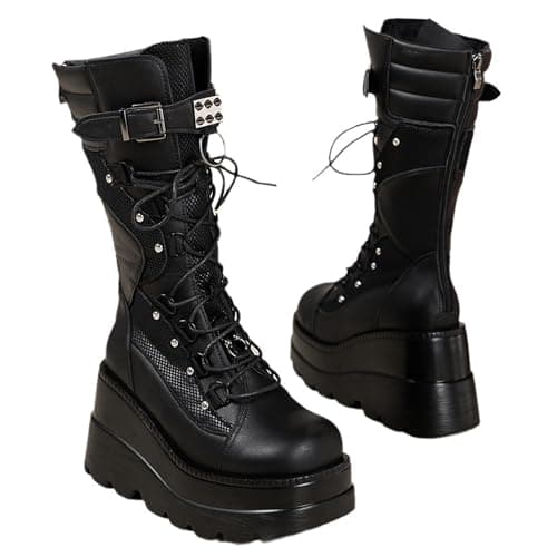 Gothniero Women Black Platform Gothic Knee High Boots Winter Chunky Heel Punk Rave Shoes Size 5.5-11  
Gothniero Women Black Platform Gothic Mid Calf Boots Winter Chunky Heel Punk Rave Lace Up Combat Shoes Size 5.5-11  
Gothniero Women Black Winter K