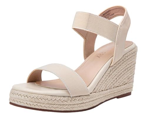 Jeossy Women's Comfortable Black Elastic Ankle Strap Wedge Sandals