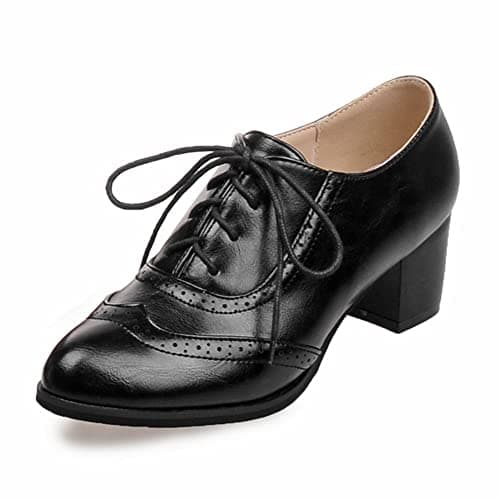 Mikarka Women's Vintage Chunky Heel Brogued Oxford Shoes