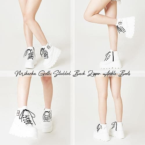 Mikarka Holographic Lace-Up Studded Ankle Combat Boots