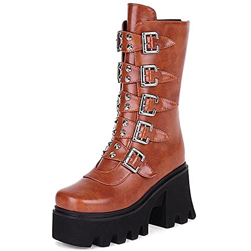 Mikarka Women's Studded Chain Ankle Boots - Chunky Heel Combat Booties