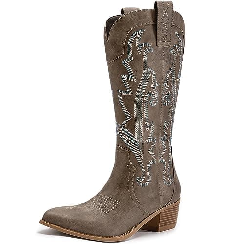 Athlefit Western Cowgirl Embroidered Mid Calf Boots