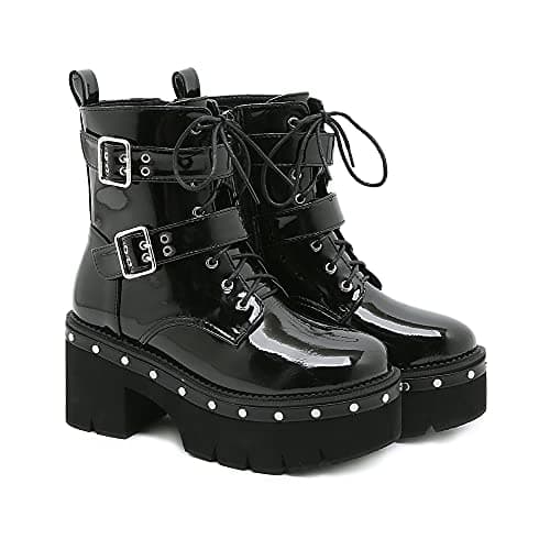Rui Yue Women's Chunky Ankle Zipper Combat Boots