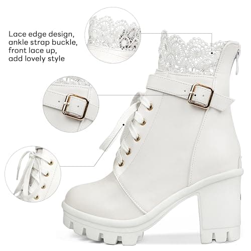 BEAUPAS Chunky Platform Gothic Lace Up Ankle Booties
