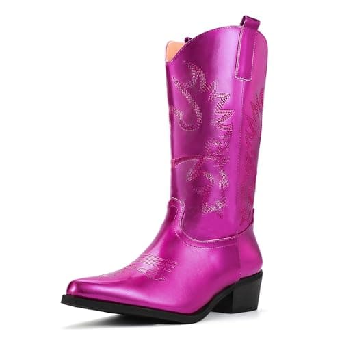 IDIFU Women's Mid-Calf Embroidered Cowboy Boots