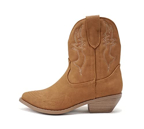 Soda Women's Cowgirl Cowboy Western Stitched Short Booties Pointed Toe (Wide Fit Available)