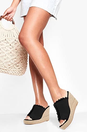 Juliet Holy Women's Denim Peep Toe Wedge Espadrille Sandals