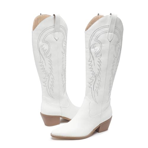 Amoji Women's Western Cowboy Knee High Boot with Zip Pull-On