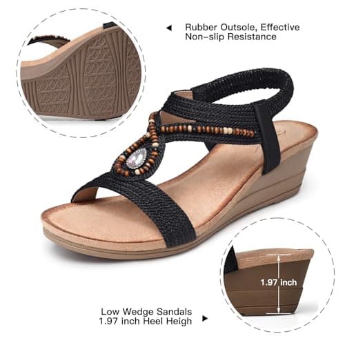 SHIBEVER Women's Comfortable Elastic Ankle Strap Wedge Sandals
