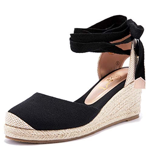 Ruanyu Women's Lace-Up Platform Espadrille Wedge Sandals