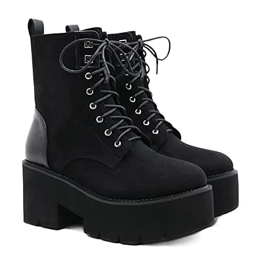 Rui Yue Women's Chunky Ankle Zipper Combat Boots