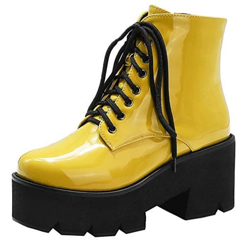 Goth Women's Platform Ankle Boots with Chunky High Heel and Lace Up Detail